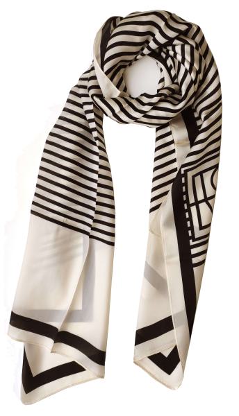 Scarf 100% Silk Lines White Black